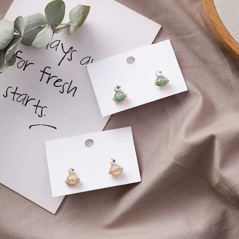 Korea Style Silver Needle Cute Stud Earrings Rhinestone Universe Planet Saturn Star Small for Women Trendy Accessories | Украшения и
