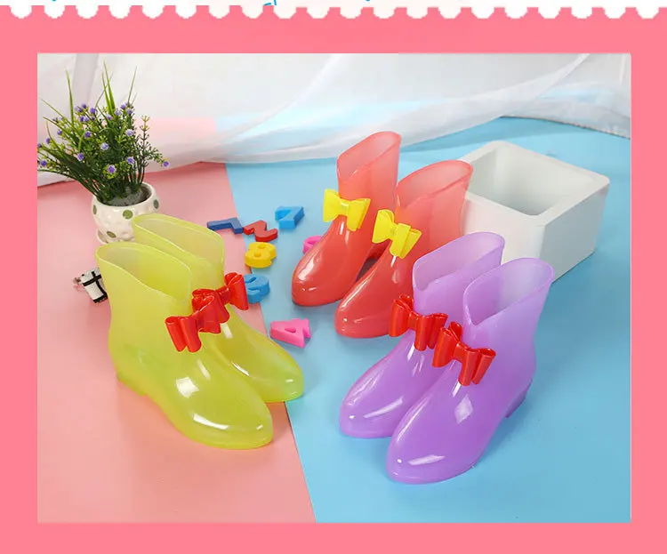 Disney children's non-slip soft bottom breathable bow transparent rain boots girls rain boots rain boots
