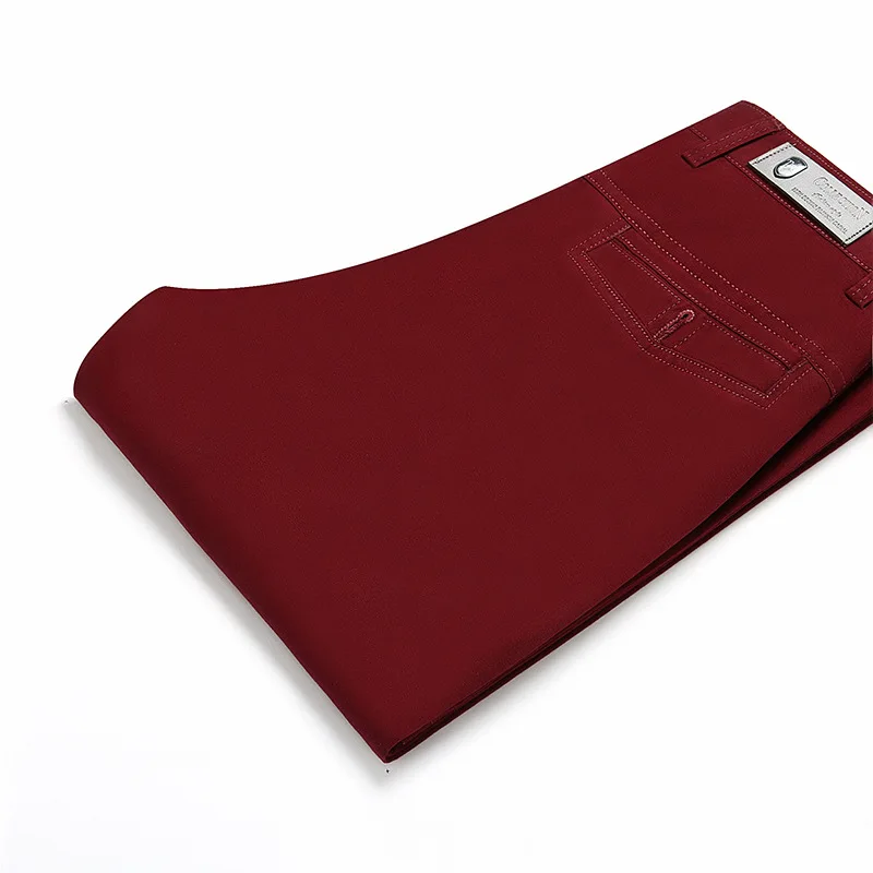 wine red Jbersee, летние мужские брюки, новинка, тонкие, хлопок, бизнес стиль, модные, одноцветные брюки, мужские брюки, большие размеры 29-40, pantalon hombre - Цвет: wine red