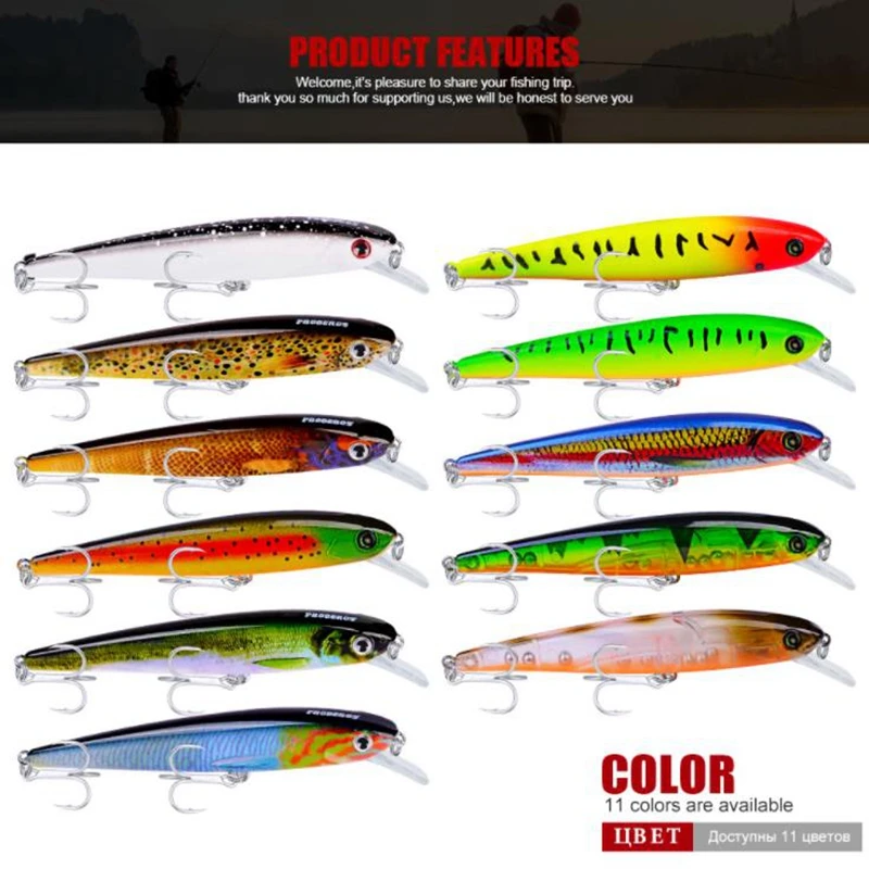 1PCS 12G 11CM Minnow Fishing Lure Include Ring Beads Pesca ABS Hard Bait 6# Hook Swimbait Tackles For Lake | Спорт и развлечения
