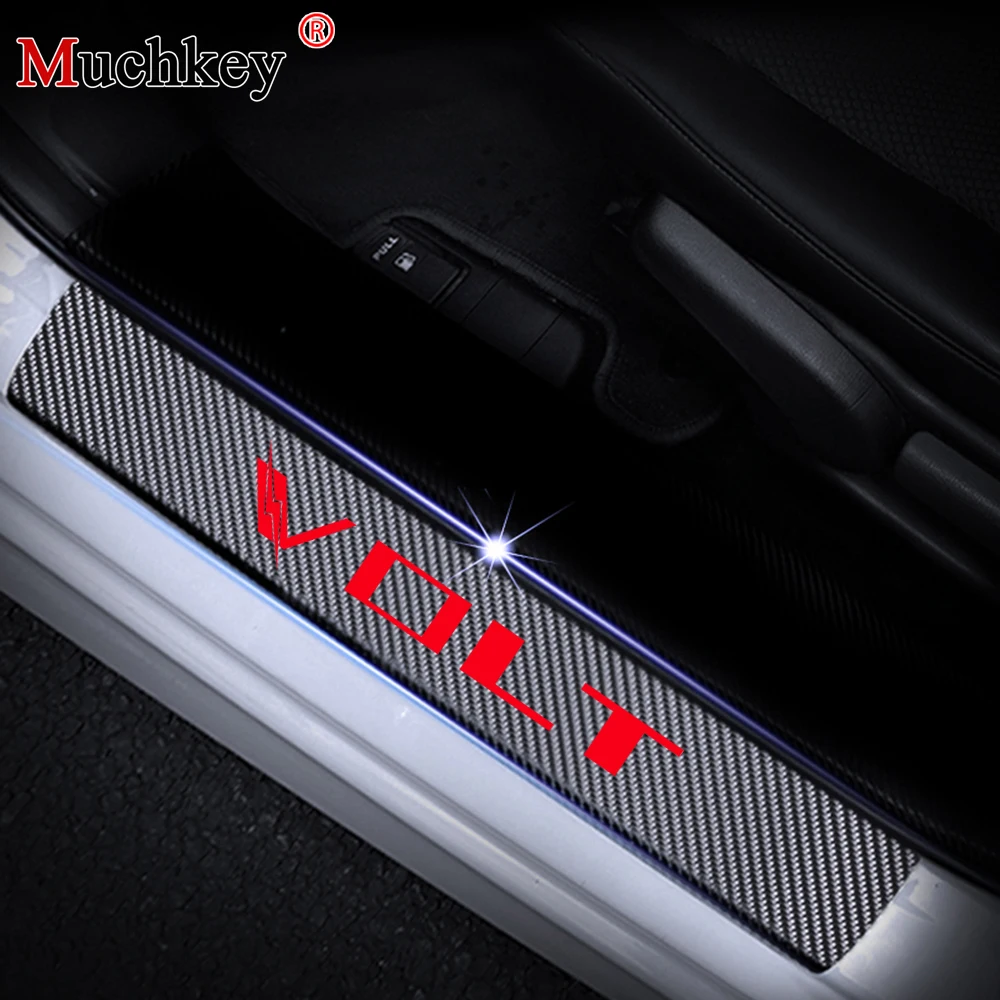 

4PCS Carbon fiber vinyl sticker For Chevrolet VOLT Car Door Sill Scuff Plate Door Sill Protector Auto Parts Car Accessories