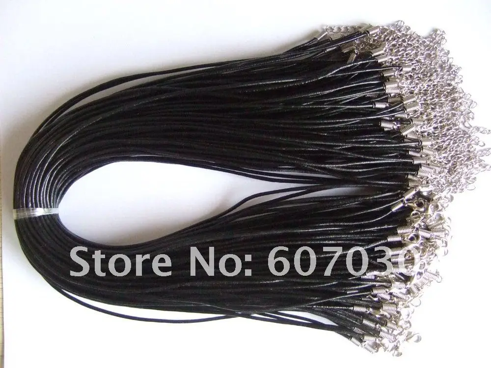 

Wholesale 100pcs Handmade Adjustable 2mm Black Leather Cord Lobster Clasp Chain Pendant Necklace Charms For Jewelry Finding