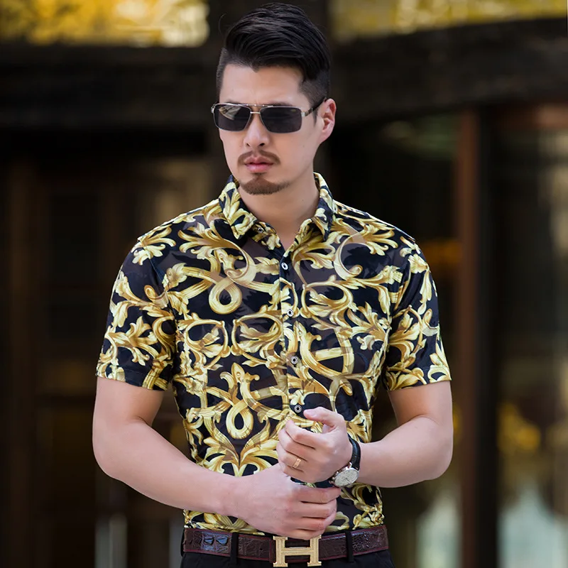 Рубашка мужская с коротким рукавом креативная модная Роскошная золотистым и