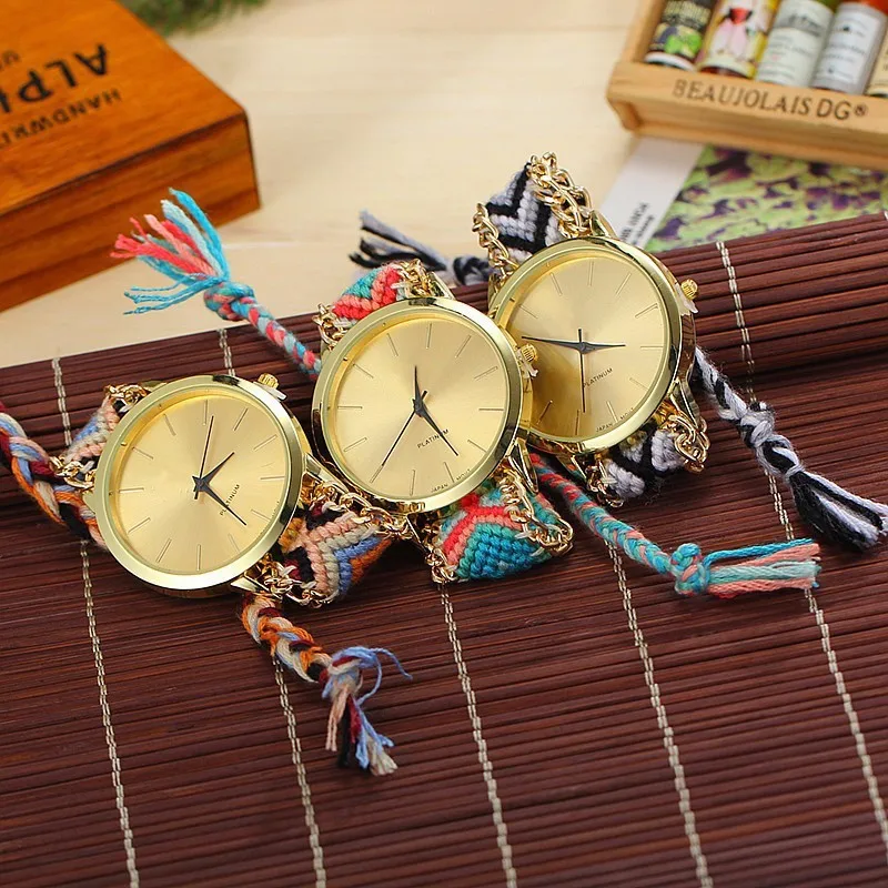 Мода Ручной Плетеный Дружба Браслет Веревку ЖЕНЕВА Часы Случайные Женщины Quarzt
