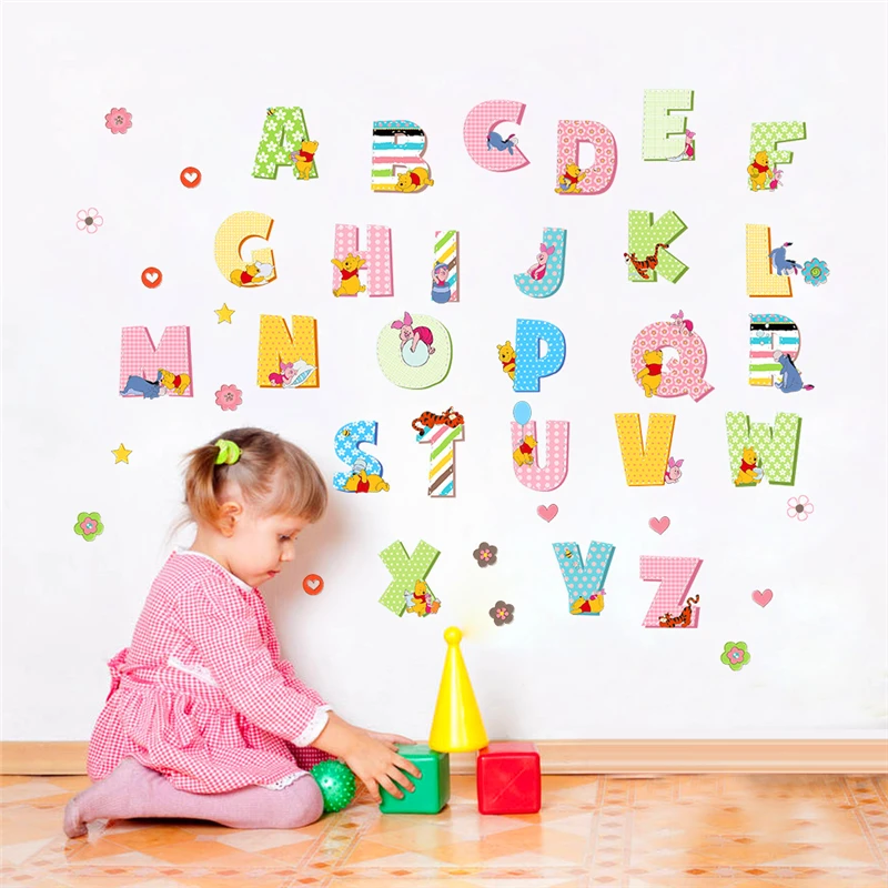 

Наклейки для детской комнаты с изображением Винни-Пуха, 26 букв