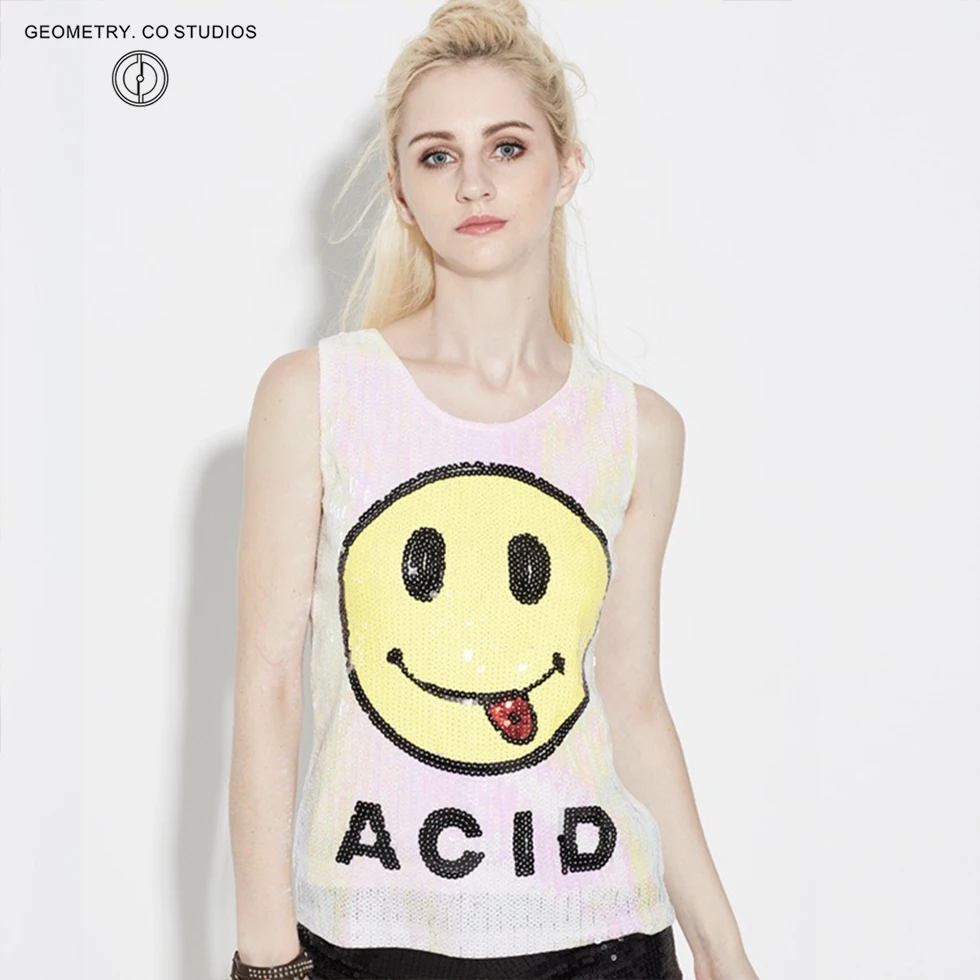 Женский жилет со смайликом Свободный Топ большого размера для вечеринок в стиле