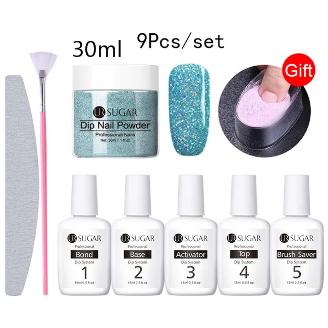 30ml Set 10 Ur Sugar 9 шт./компл. голографическая погружения порошки для ногтей Цвет для УФ гель лак для ногтей, Системы комплект сушке без лампы для лечения французский ногтей "сделай сам" - Цвет: 30ml Set 10