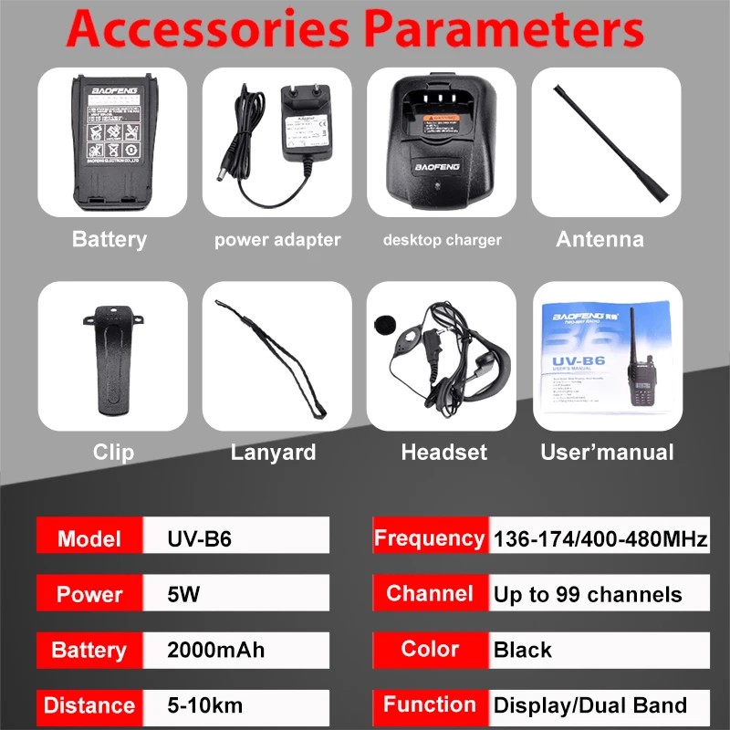 BaoFeng UV B6 Портативный иди и болтай Walkie Talkie “иди 5 Вт дальний двухстороннее радио