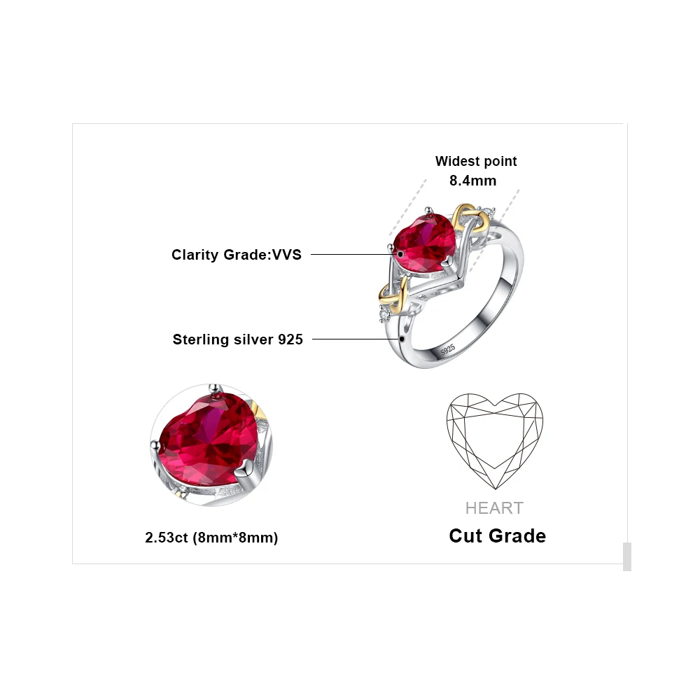 Jewelrypalace Любовь Узел Сердце 2.5ct создан красный рубин Обручение кольцо