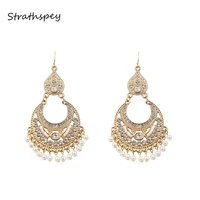 strathspey luxury vintage tassel antique gold big rhinestone pearl earrings bijoux boucles doreilles europe indian noble style