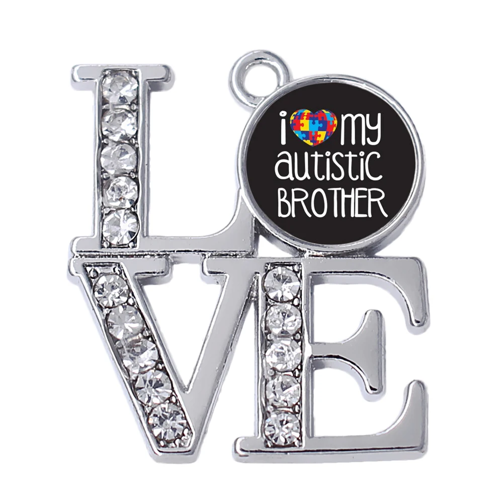 Популярные украшения для ухода за аутизмом кулон I love my autistic brother бирки с Стразы