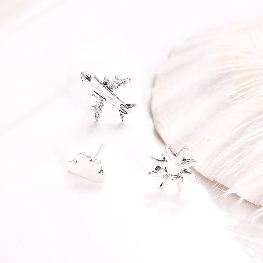 3 шт./компл. для женщин простой серебристый цвет самолет Облако серьги-гвоздики в