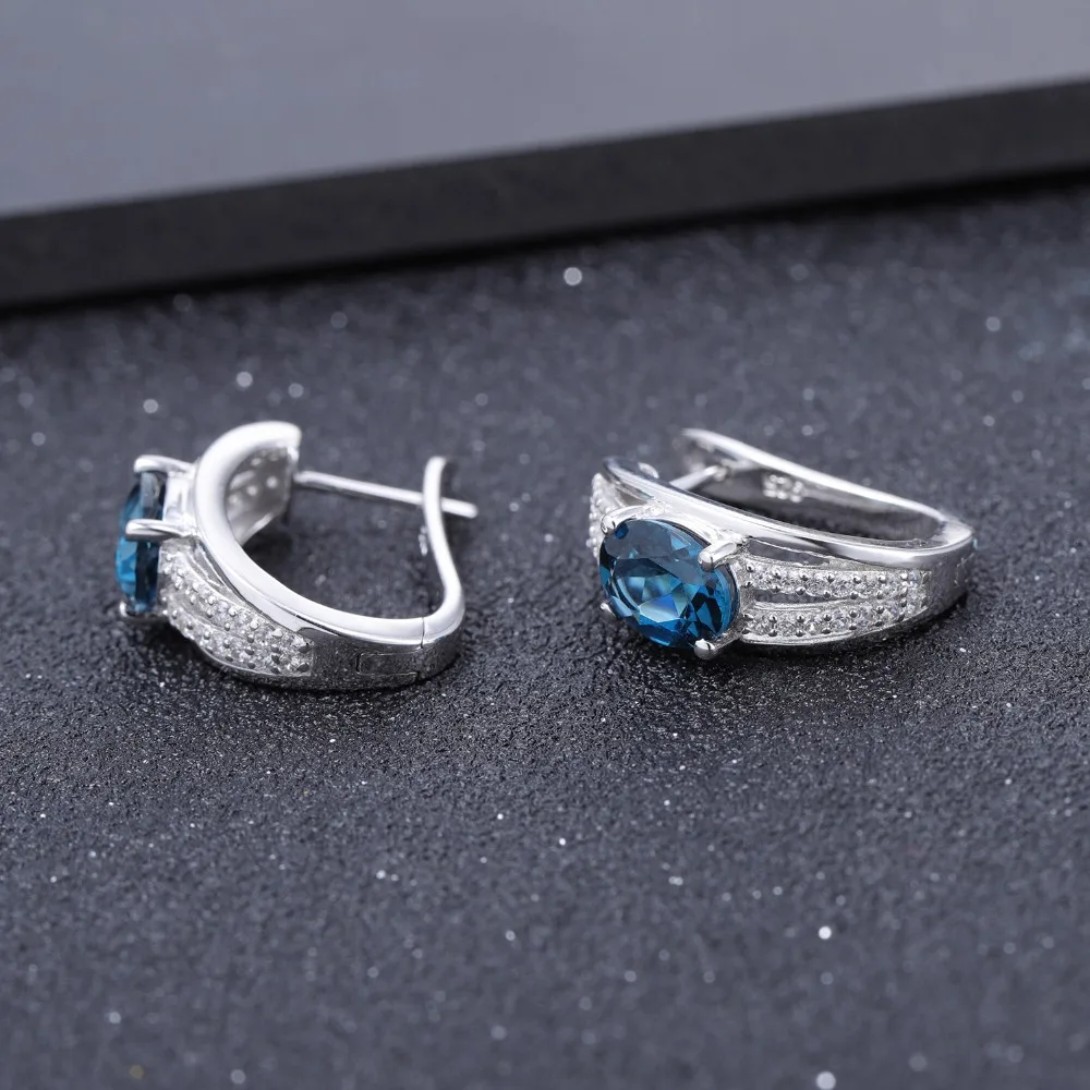 Женские серьги гвоздики с овальным голубым топазом 925 карата|stud earrings|gemstones blue