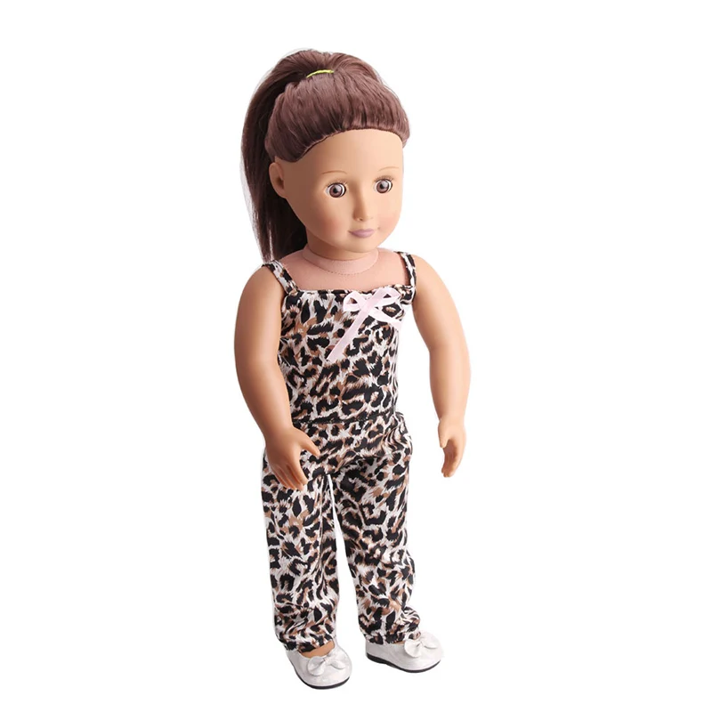 

Doll clothes Leopard print suit with suspenders + pant toy accessories fit 18 inch Girl doll and 43 cm baby doll c184