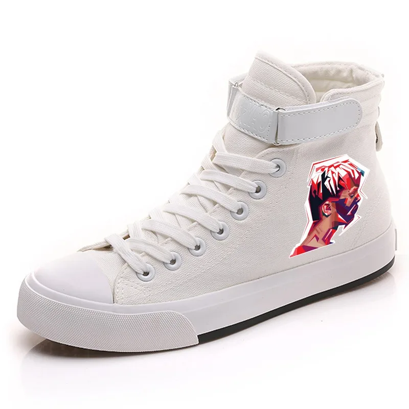 Певица Синг XXXTentacion высокий каблук Холст Верх мужские белые кроссовки VelcroShoelace трендовая обувь кроссовки A194301