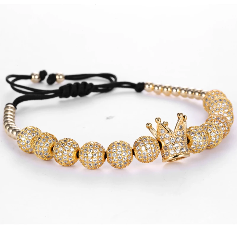 MCLLROY модный браслет для мужчин Micro Pave Белый CZ Корона Шарм круглые бусины плетеные