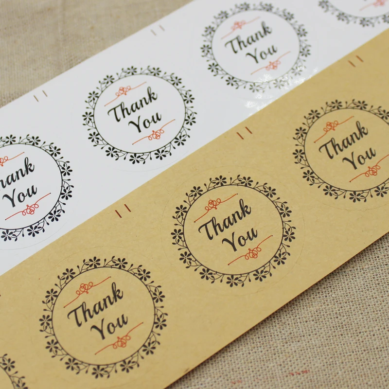 1000 шт милые круглые спасибо бумажная наклейка-печать Белый/крафт-клей наклейки