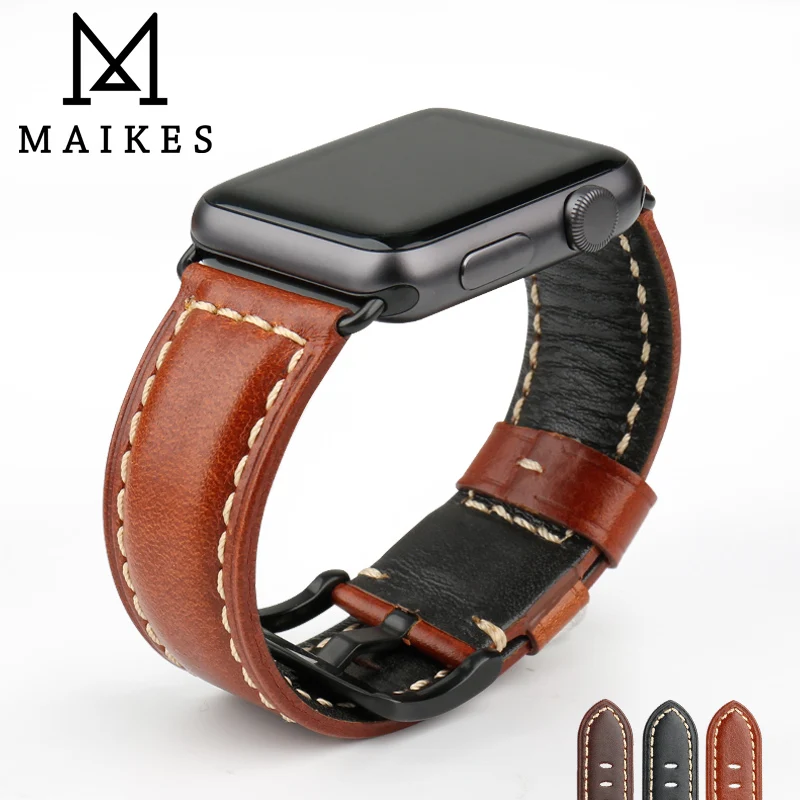 

MAIKES Watch Accessories Quality Leather Watch Strap For Apple Watch Band 49mm 45mm 44mm 40mm 42mm 38mm Series 8 7 6 5 4 3 2 1