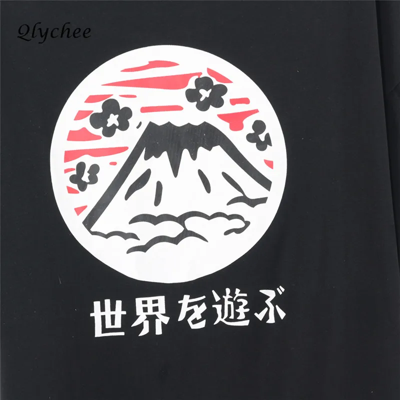 Qlychee уличной моды женские футболка Fuji японский принтом Повседневная Для женщин