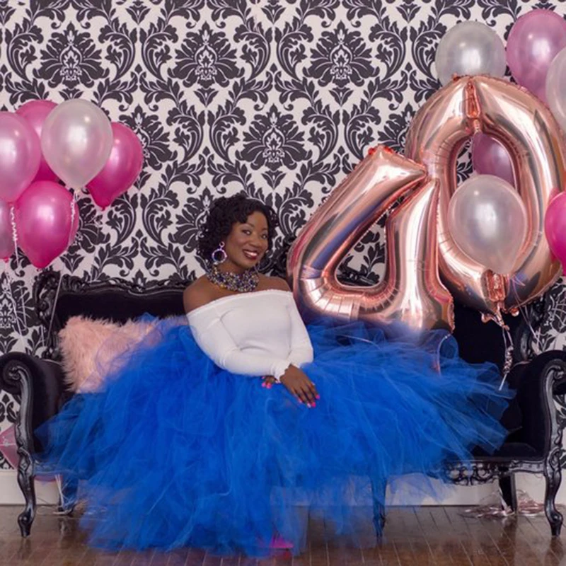 Женская Пышная юбка с оборками в несколько рядов ярко-синяя для выпускного