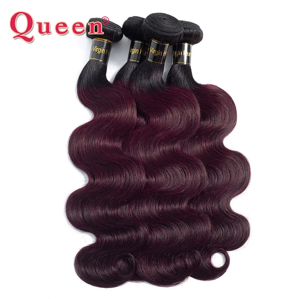 Queen hair Products бразильские пучки с закрытием Remy hair B/99J двухцветные Омбре человеческие волосы для тела плетение 3/4 пучков с закрытием