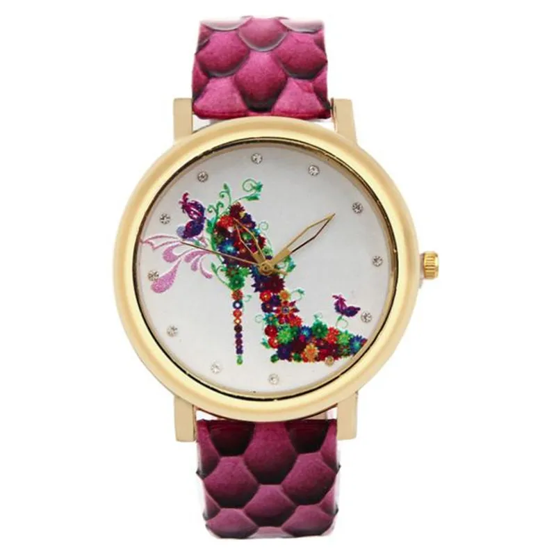 Модные туфли на высоком каблуке аналоговые кварцевые часы Vogue с кожаным ремешком