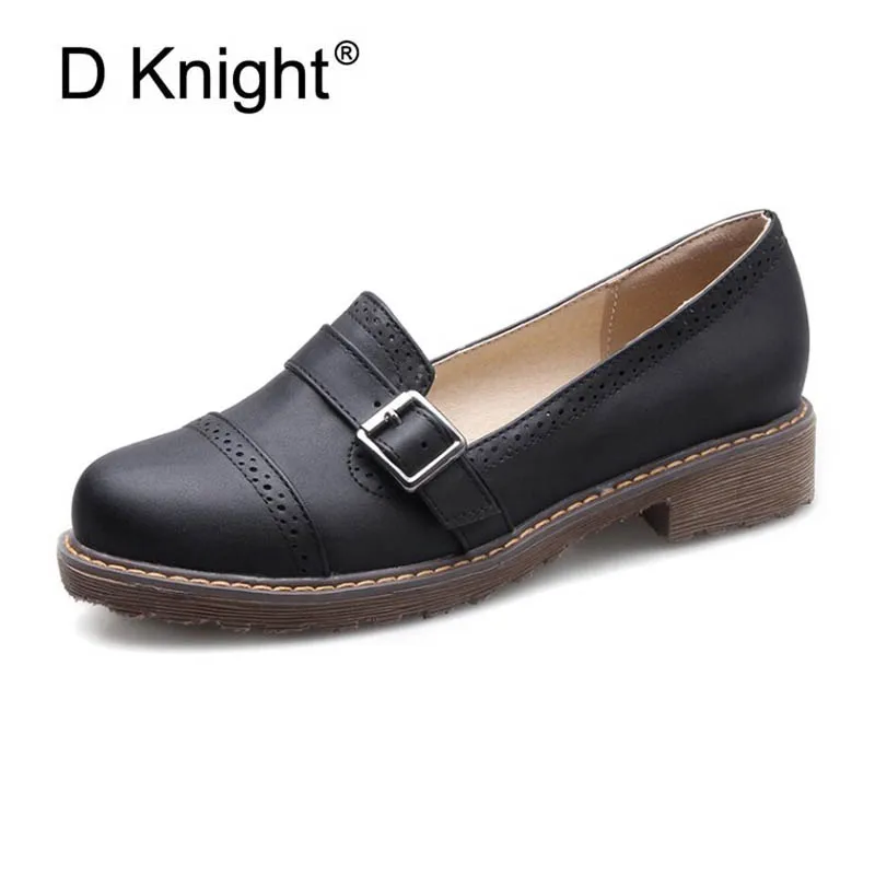 Дамы Повседневное Slip-On плоские легкие кожаные туфли Винтаж круглый носок с