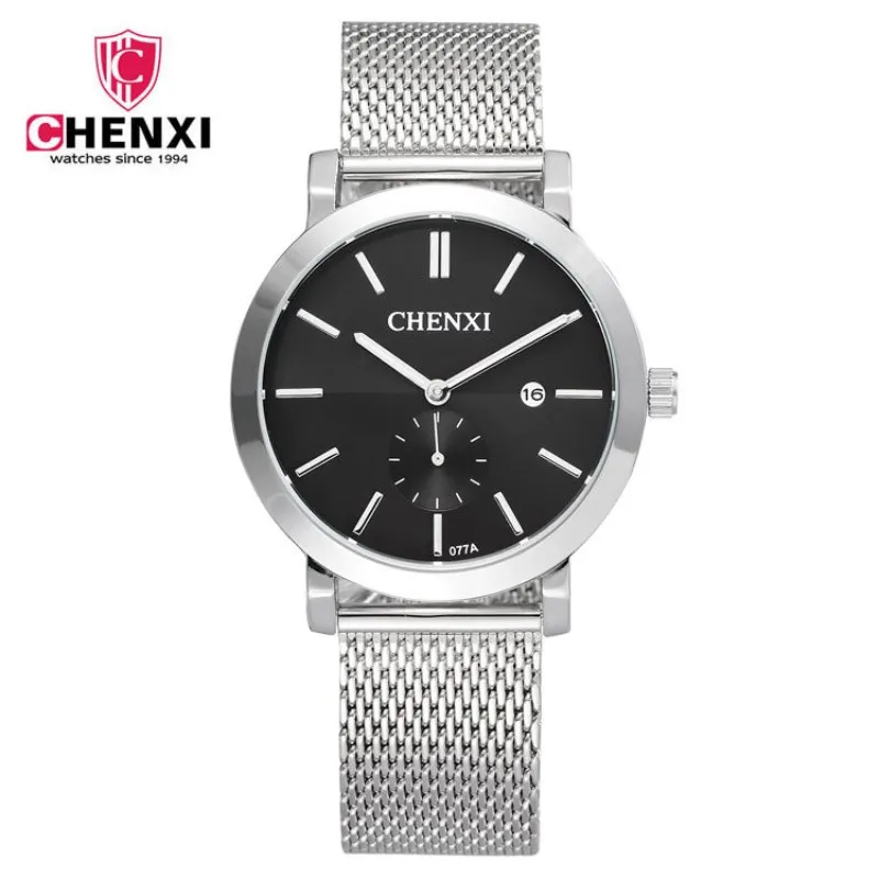 

CHENXI Brand Men Quartz Small Dial Watch Simplicity Silver Stainless Steel Mesh Belt Watch Clock Wristwatch Calendar PENGNATATE