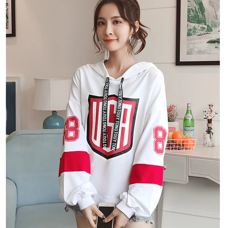 Толстовки женские 2018 модные толстовки с длинным рукавом принтом букв спортивные