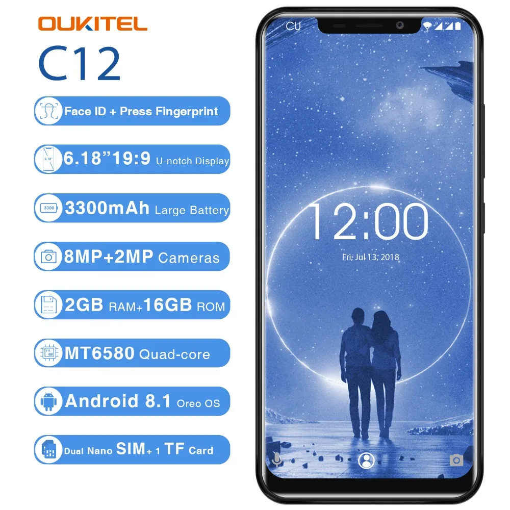 OUKITEL C12 смартфон с 6 18 дюймовым дисплеем четырёхъядерным процессором MT6580 ОЗУ 2 Гб