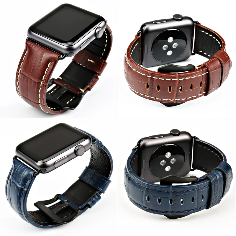 MAIKES Genuine Leather Watch Strap Replacement For Apple Watch Band 45mm 44mm 40mm 42mm 38mm Series 8 7 6 5 4 3 2 1 All Models
