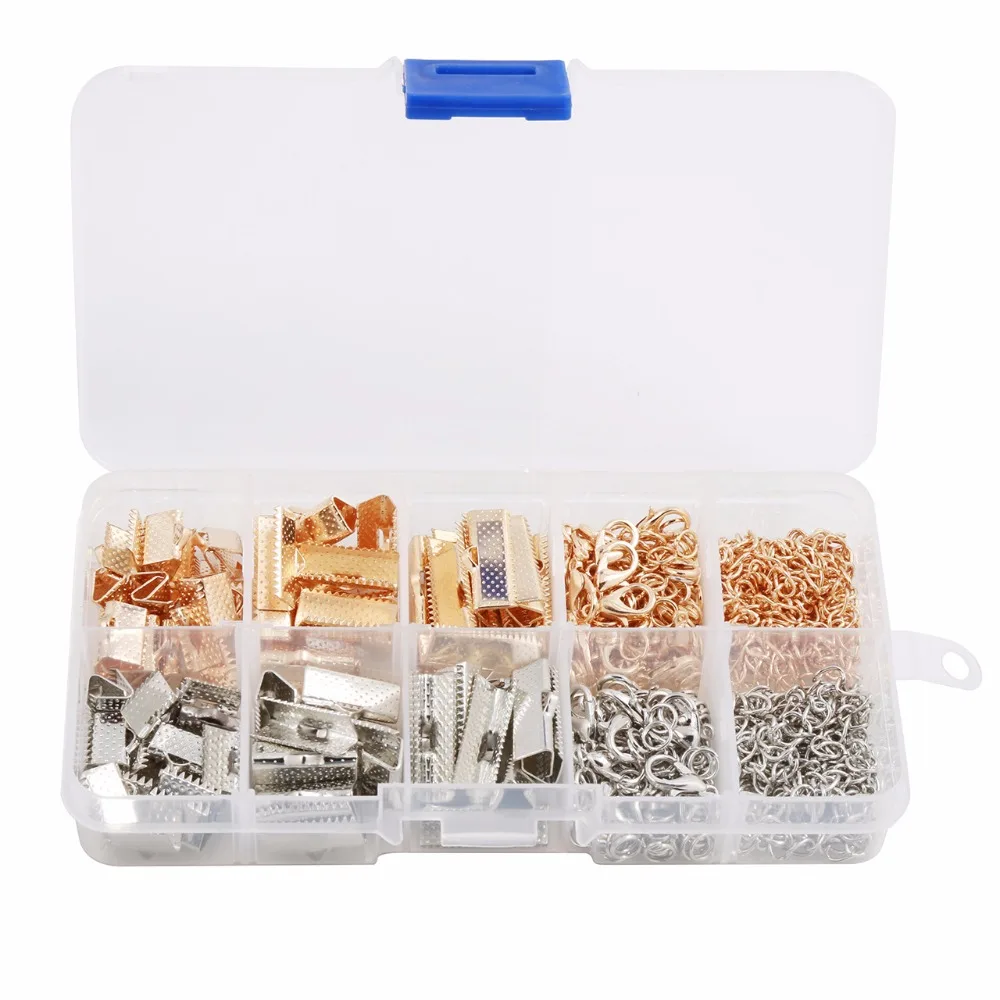 

Yidensy 1 Box Case Crimp End Cap 10mm 16mm 20mm Lobster Clasp Jump Ring Extend Chain Connector Mixed DIY Jewelry Making Findings