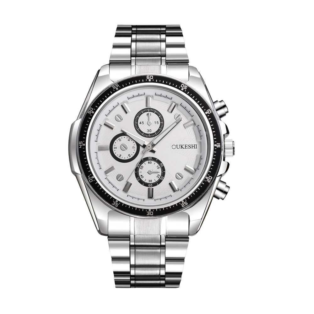 OUKESHI стильные мужские часы с тремя глазами модные повседневные Стальные