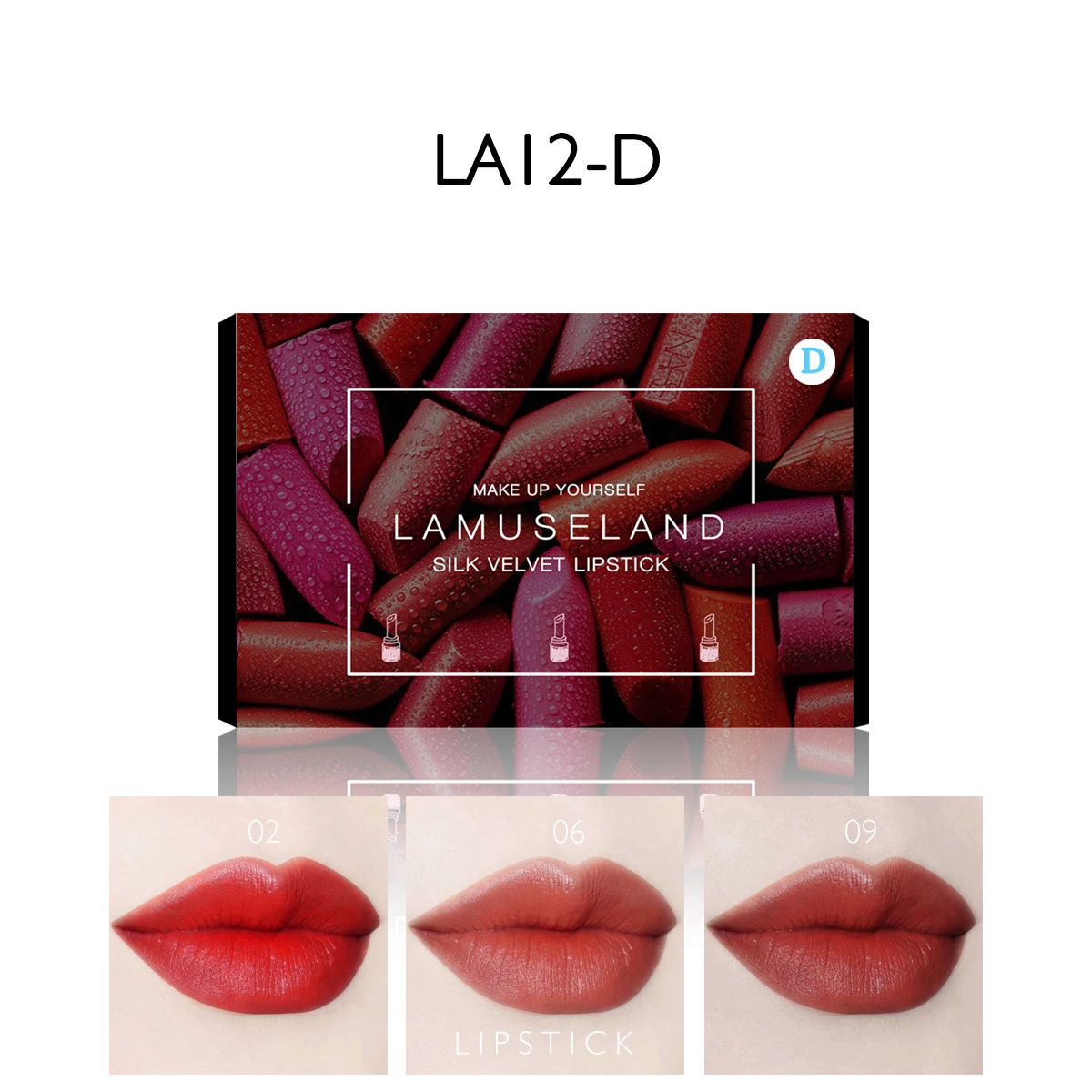 LA12-D LAMUSELAND 3 шт./компл. увлажняющая Водонепроницаемая шелковая бархатная помада# LA12 - Цвет: LA12-D