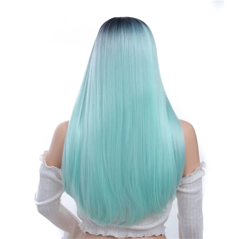 Синий MSI Wigs Омбре блонд прямые волосы парики для женщин длинные высокой плотности натуральный пепельный розовый синтетический парик Черный Серый косплей волос - Цвет: Синий