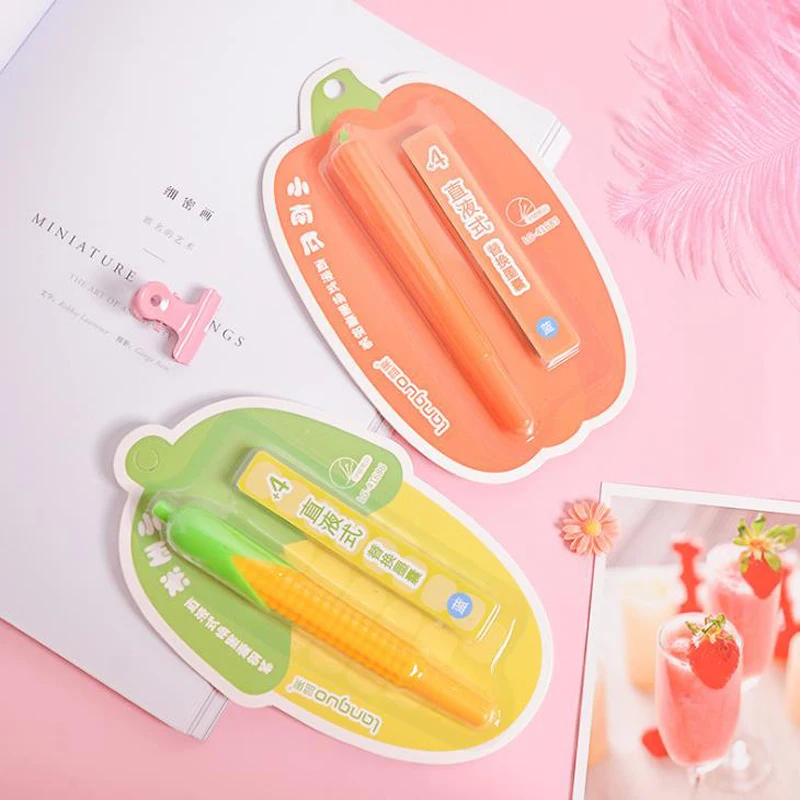 

1 комплект, милые пластиковые авторучки в форме кукурузы и тыквы с чернилами, подарочные детские ручки для рисования, канцелярские принадле...