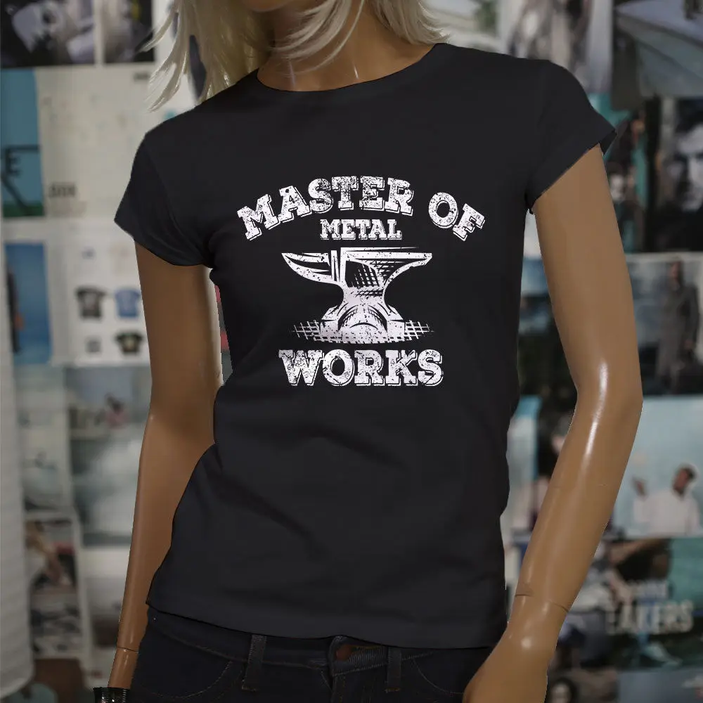 

Woman's 2019 Newest Sleeve Tops Tee shirt Homme Master Of Metal Works Anvil Blacksmith Worker Womens O-Neck Black T-Shirt