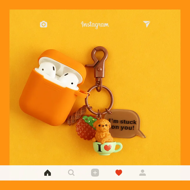 Orange Силиконовый чехол с милой собачкой для Apple AirPods, чехол-накладка, Забавный чехол с Bluetooth для наушников, защитный чехол для AirPods, брелок с фигурками из мультфильмов - Цвет: Orange