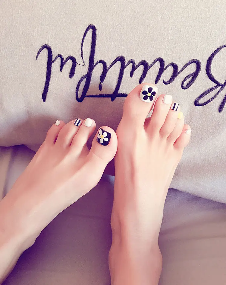 Новинка 24 шт. элегантные изящные с цветами желтые для девочек полное покрытие