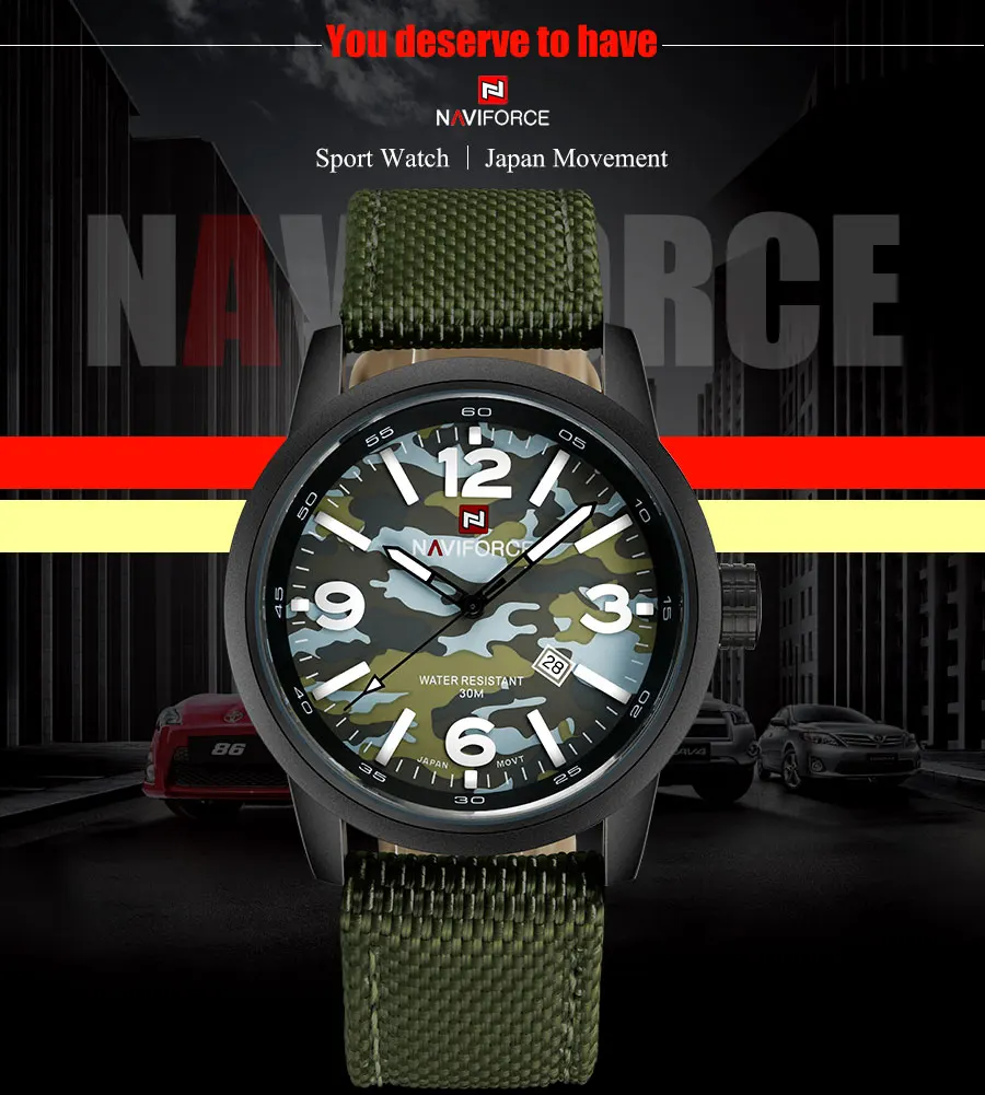 NAVIFORCE Брендовые мужские военные спортивные часы, мужские армейские камуфляжные кварцевые часы, нейлоновые водонепроницаемые часы с календарем, мужские часы