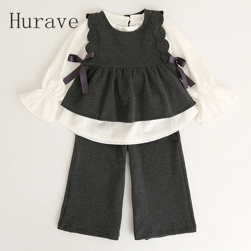 Hurave/2019 г. Новые Осенние Стильные комплекты одежды для детей белая футболка с