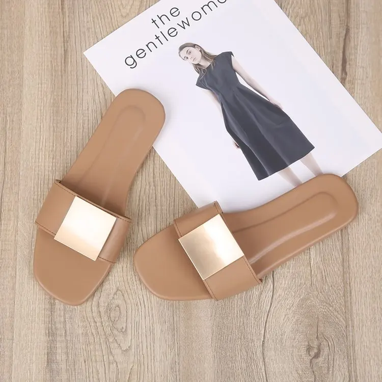 khaki square Женские модные шлепанцы; коллекция года; летние туфли на плоской подошве с мягкой подошвой; женские уличные шлепанцы без застежки с открытым носком; женские пляжные сандалии; SH043002 - Цвет: khaki square