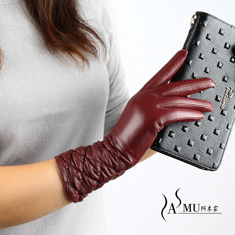 Модная брендовая женская кожаная перчатка зимние теплые из овечьей кожи Обувь