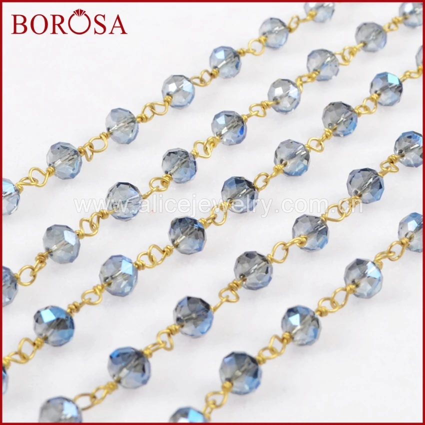 Ожерелье из латуни BOROSA 5 м цепочки прозрачного титана синего цвета стеклянные