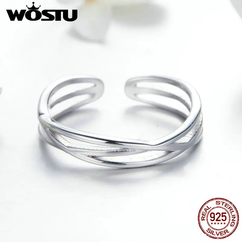 WOSTU чистого серебра 925 пробы серебро геометрической формы скрученная волна кольцо для Для женщин простое серебряное свадебное кольцо, Обручение ювелирные изделия FIR483