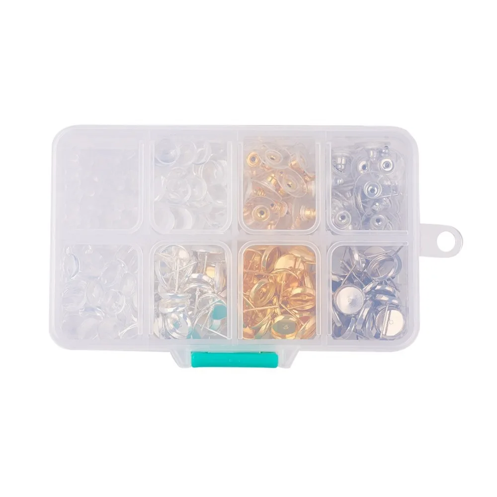 1 Box DIY Earring Jewelry Making Ear studs Brass Stud Settings Plastic/Brass Ear-nuts Nut Backs Clear Glass Findings | Украшения и