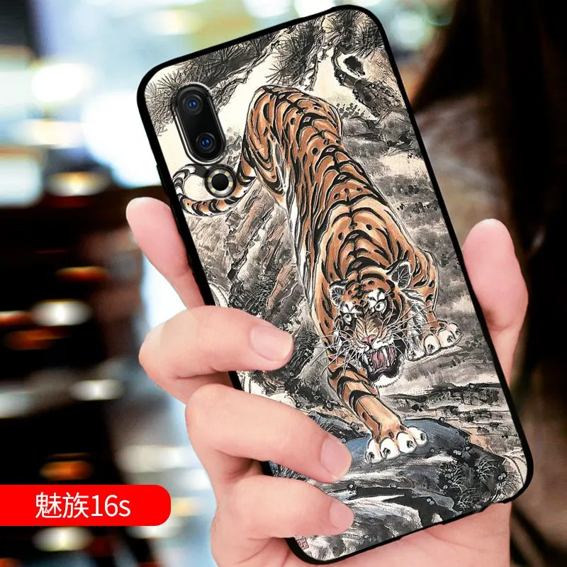 Тиснением Винтаж Восточной Азии китайский японский стиль чехол для Meizu 16 S Снежная гора декрет Кран Крышка