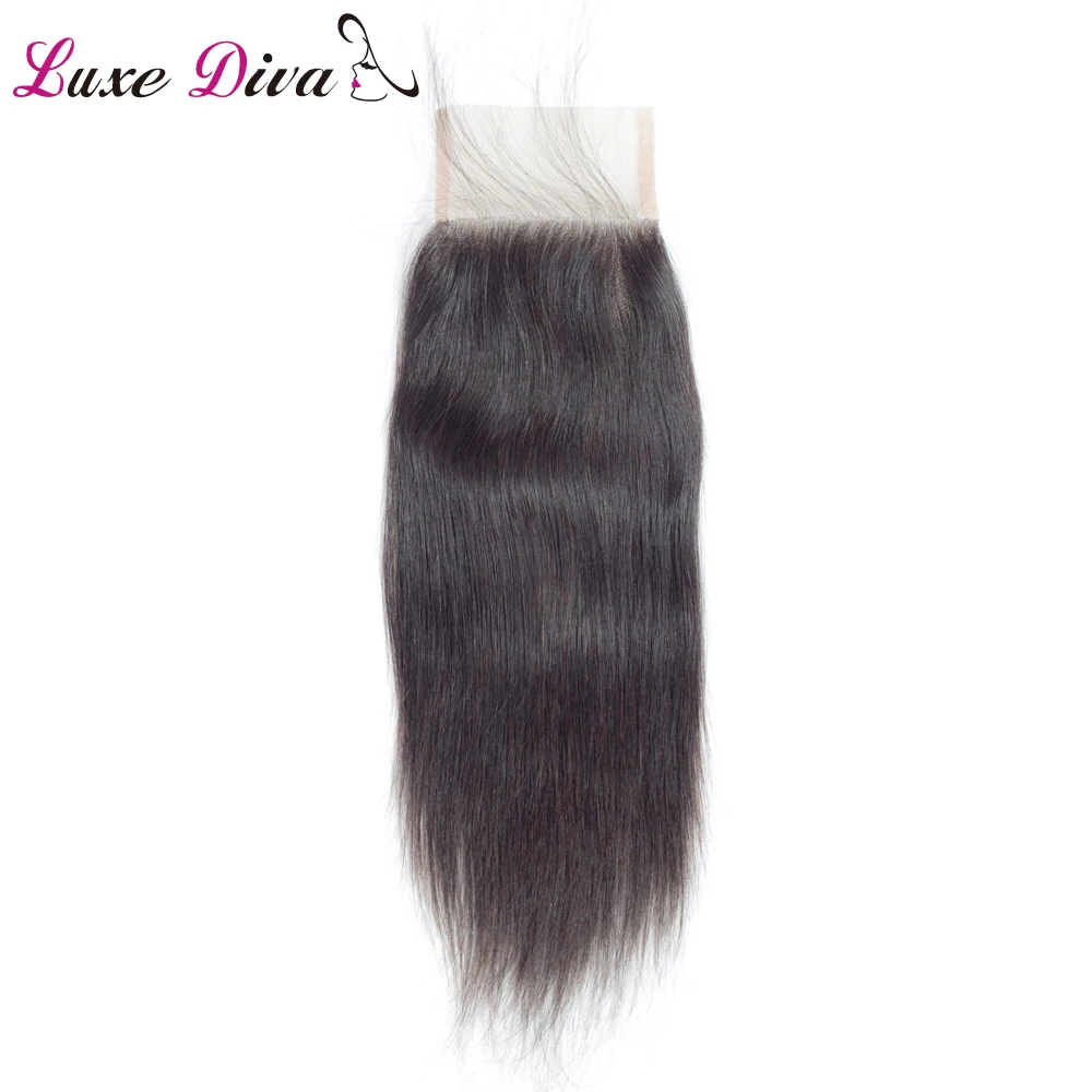 Роскошная Дива перуанские волосы прямые 4*4 Кружева Закрытие 100% человеческих