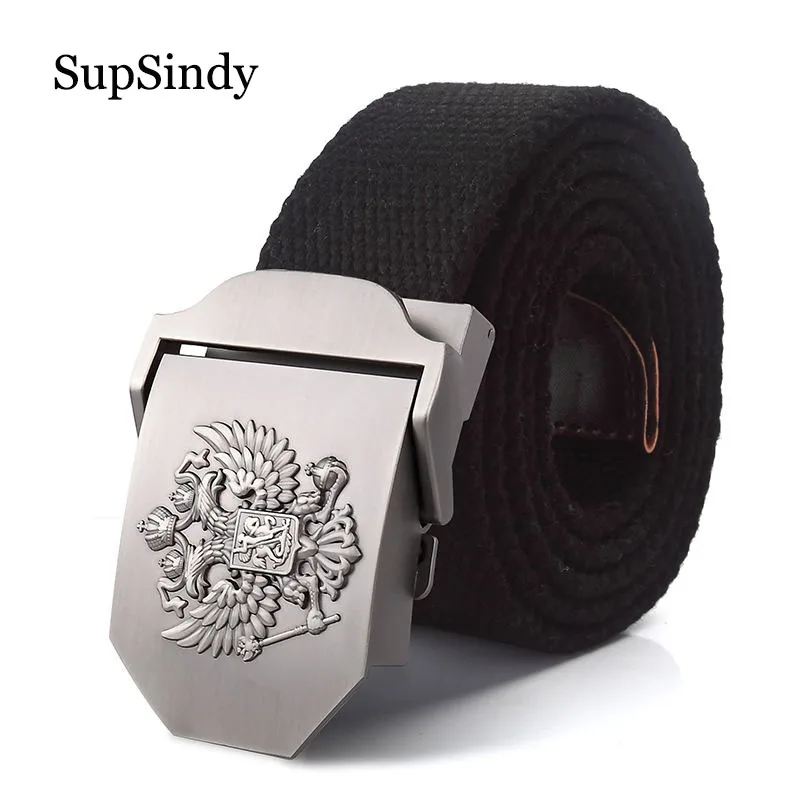 SupSindy Men Canvas Belt Russian National Emblem Metal Buckle Army Military Tactical Belts for Women Jeans Waistband Male Strap