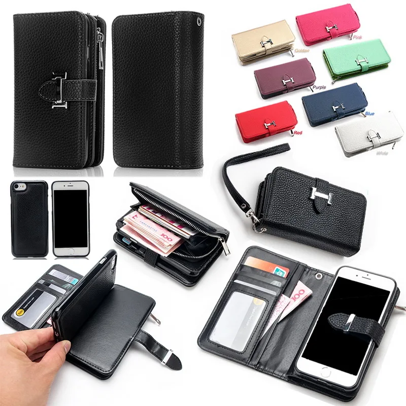 Для iPhone 7 Новая мода из искусственной кожи на молнии бумажник кожаный ремешок